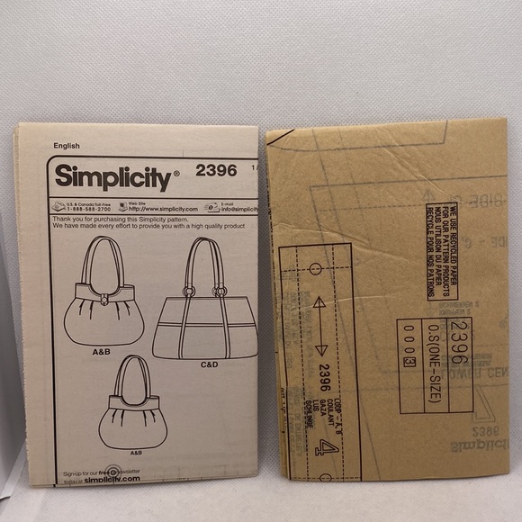 Simplicity 2396 Sewing Pattern Tote Bags Sweet Pea Uncut - Picture 9 of 9